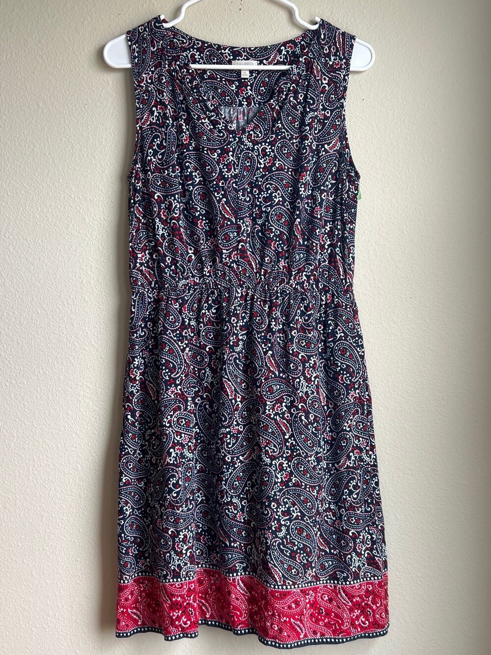 Talbots Bandana Paisley Print Sleeveless Dress with Pockets SZ 8 Medium Petite